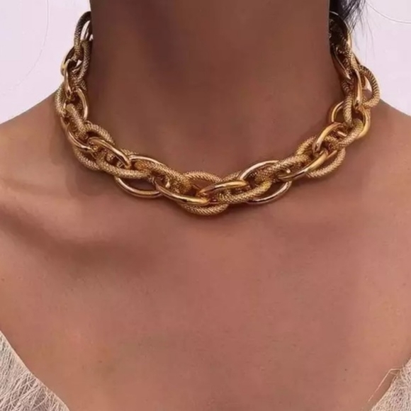 ***18k Chunky Gold Chain Punk Choker Necklace - Picture 2 of 8